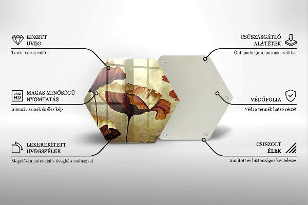 Skärbräda glas sexhörning Målade bohoblommor