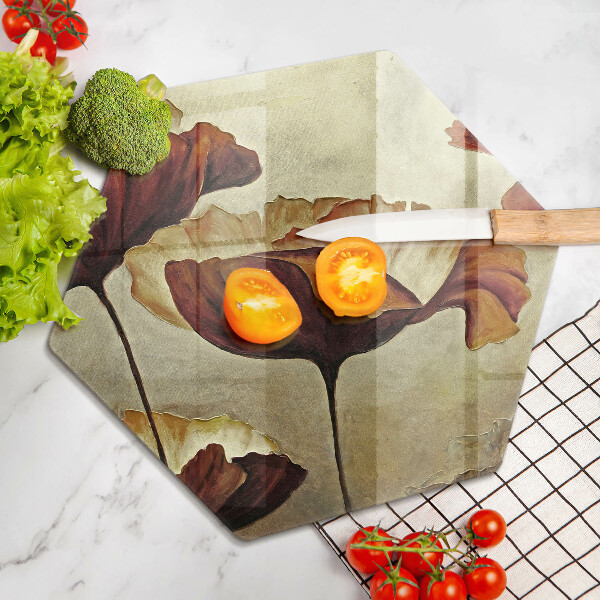 Skärbräda glas sexhörning Målade bohoblommor