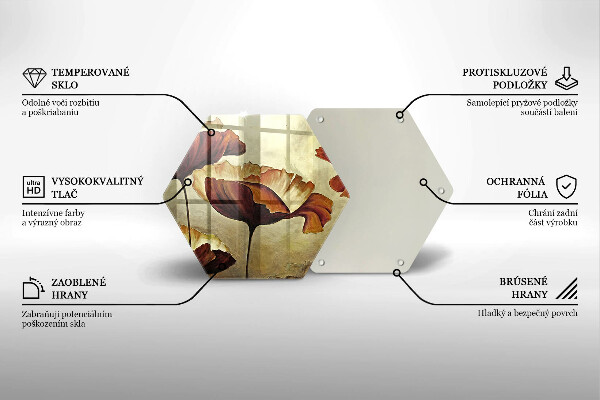 Skärbräda glas sexhörning Målade bohoblommor