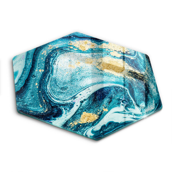 Skärbräda glas sexhörning Blå guld abstraktion