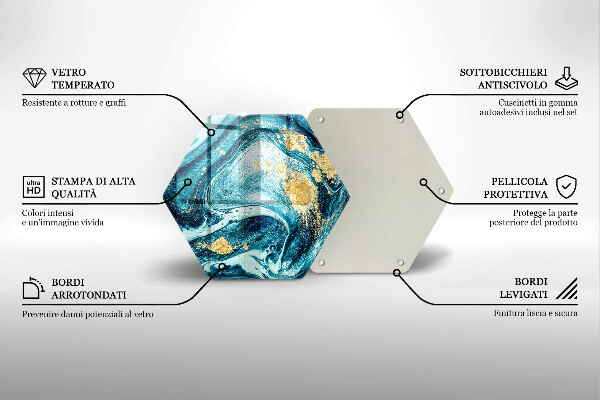 Skärbräda glas sexhörning Blå guld abstraktion