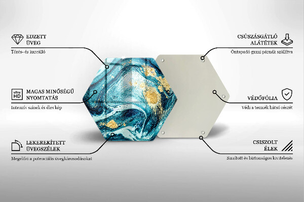 Skärbräda glas sexhörning Blå guld abstraktion