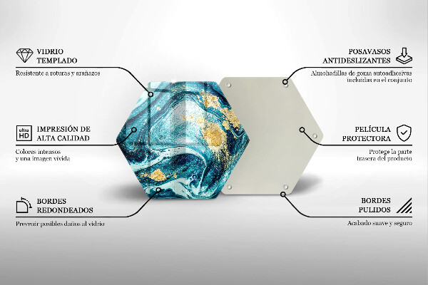 Skärbräda glas sexhörning Blå guld abstraktion