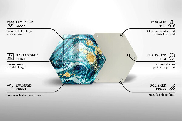 Skärbräda glas sexhörning Blå guld abstraktion