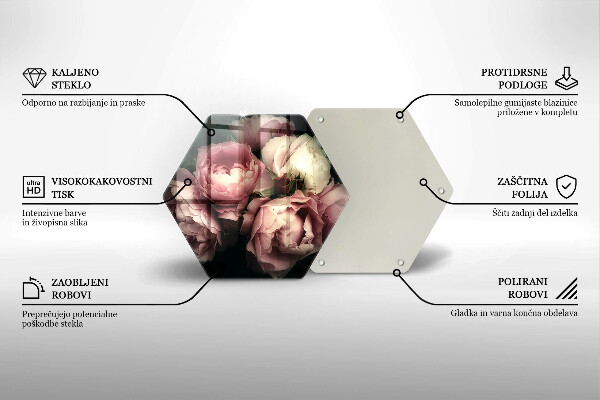 Skärbräda glas sexhörning Pionblommor