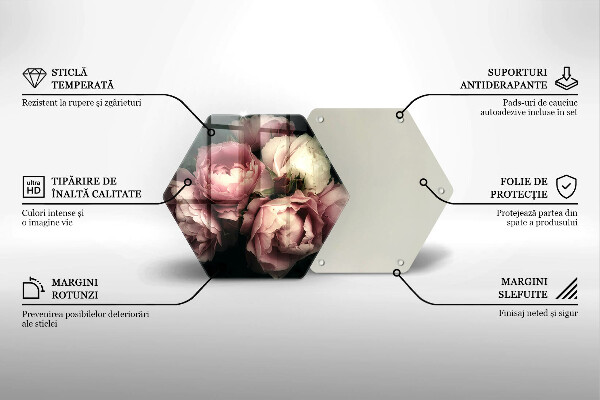 Skärbräda glas sexhörning Pionblommor