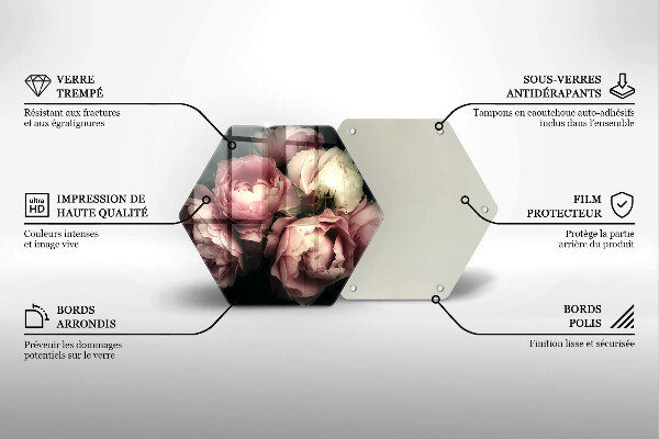 Skärbräda glas sexhörning Pionblommor