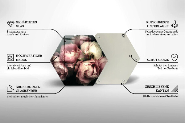 Skärbräda glas sexhörning Pionblommor