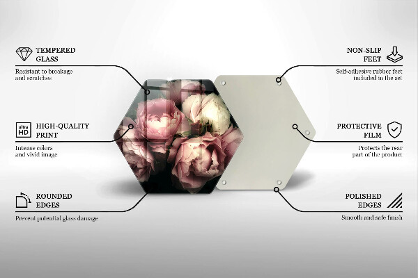 Skärbräda glas sexhörning Pionblommor