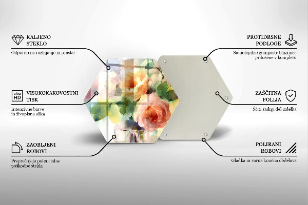 Skärbräda glas sexhörning Målade blommor
