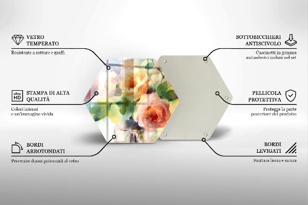 Skärbräda glas sexhörning Målade blommor