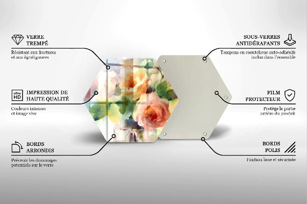 Skärbräda glas sexhörning Målade blommor