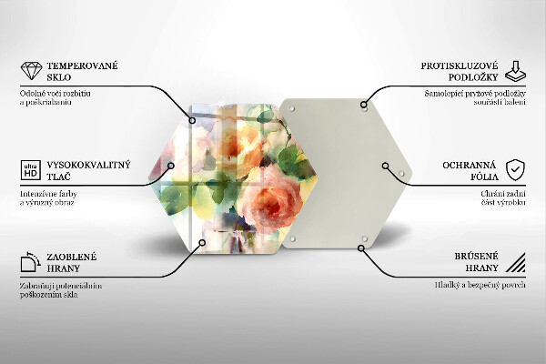 Skärbräda glas sexhörning Målade blommor
