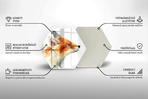Skärbräda glas sexhörning Målad räv