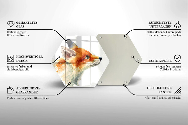 Skärbräda glas sexhörning Målad räv