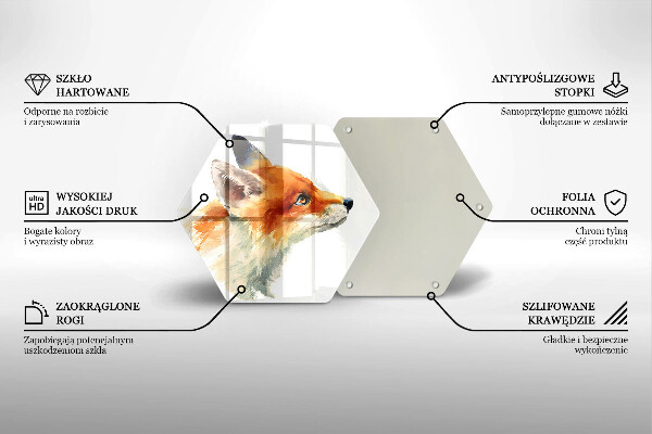 Skärbräda glas sexhörning Målad räv