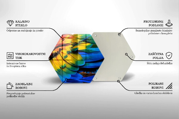 Skärbräda glas sexhörning Färgglada papegojfjädrar