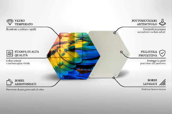 Skärbräda glas sexhörning Färgglada papegojfjädrar