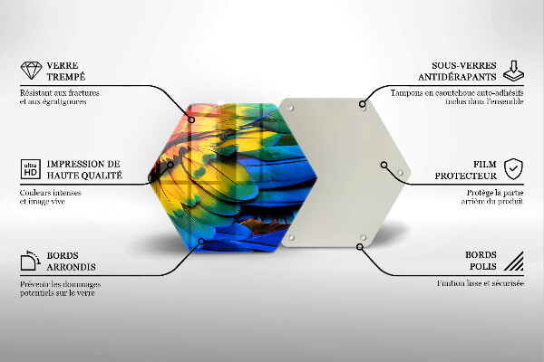 Skärbräda glas sexhörning Färgglada papegojfjädrar
