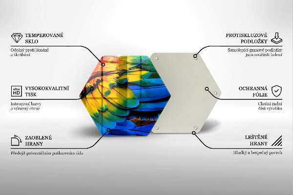 Skärbräda glas sexhörning Färgglada papegojfjädrar