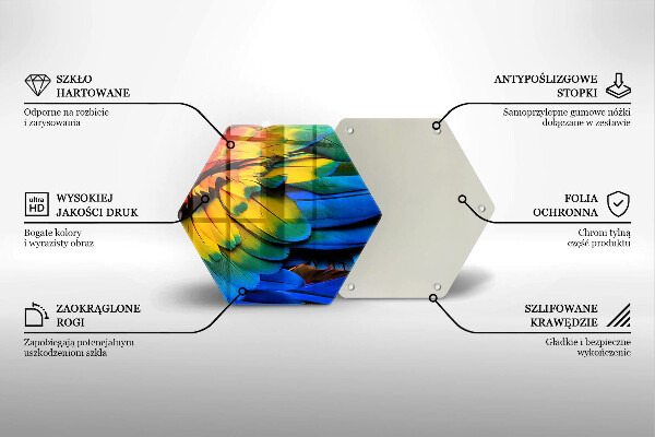 Skärbräda glas sexhörning Färgglada papegojfjädrar
