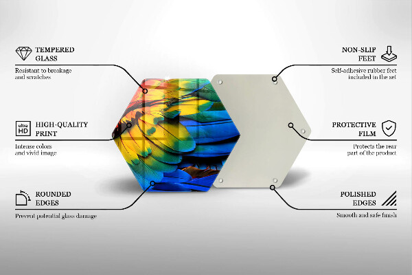 Skärbräda glas sexhörning Färgglada papegojfjädrar