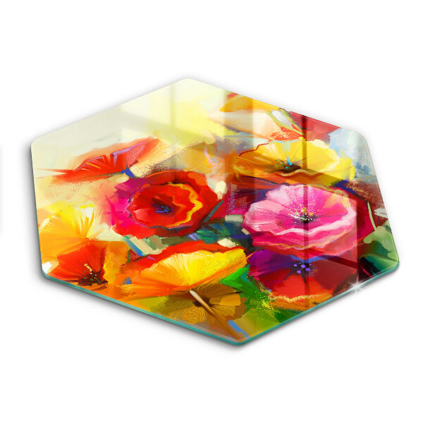 Skärbräda glas sexhörning Målade färgglada blommor