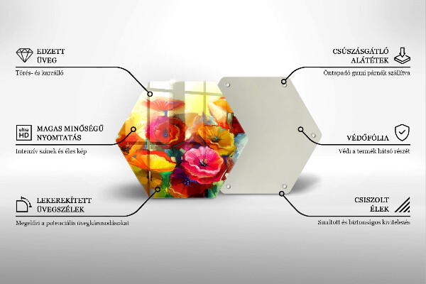 Skärbräda glas sexhörning Målade färgglada blommor