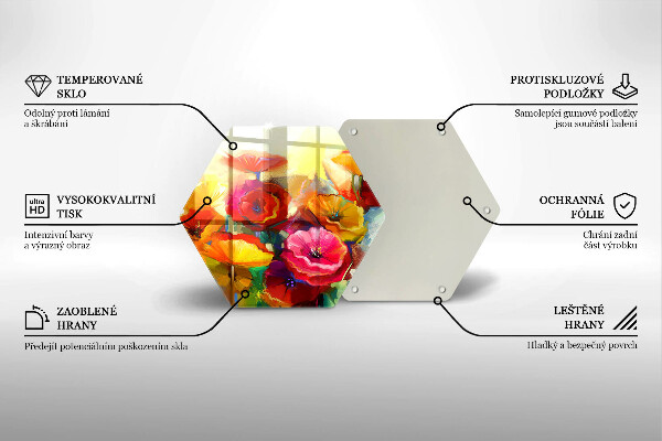 Skärbräda glas sexhörning Målade färgglada blommor