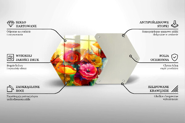 Skärbräda glas sexhörning Målade färgglada blommor