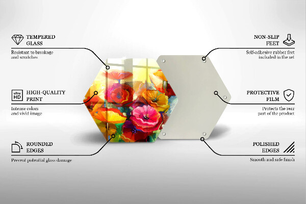 Skärbräda glas sexhörning Målade färgglada blommor
