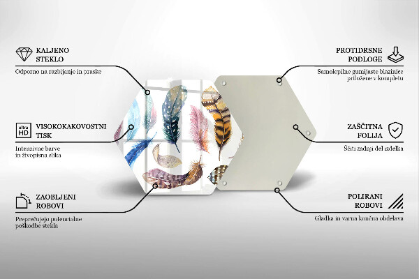 Skärbräda glas sexhörning Färgglada fågelfjädrar