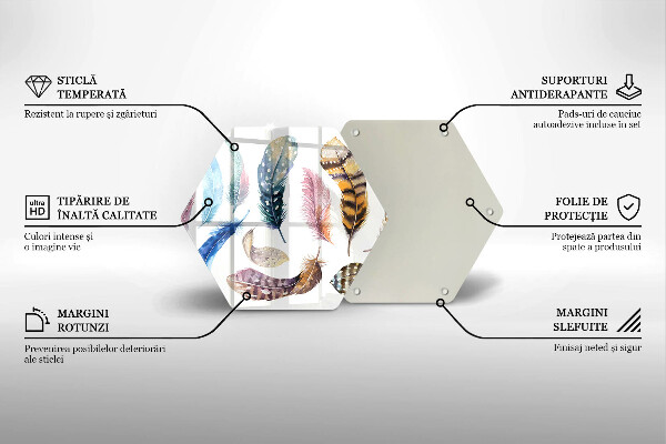 Skärbräda glas sexhörning Färgglada fågelfjädrar
