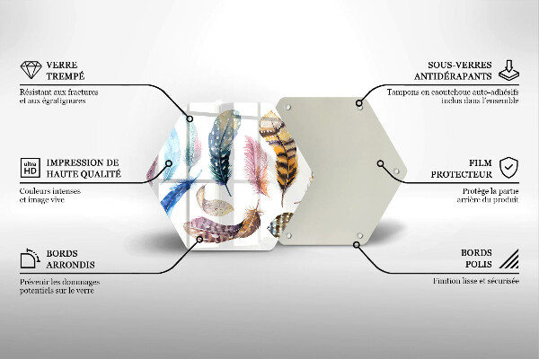 Skärbräda glas sexhörning Färgglada fågelfjädrar