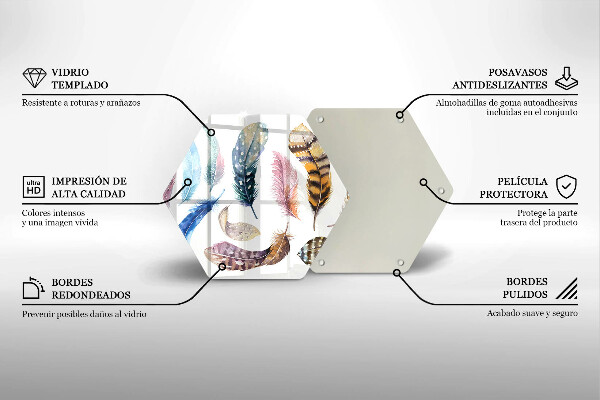 Skärbräda glas sexhörning Färgglada fågelfjädrar