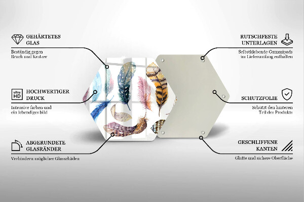 Skärbräda glas sexhörning Färgglada fågelfjädrar