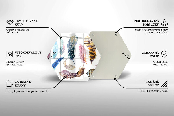 Skärbräda glas sexhörning Färgglada fågelfjädrar