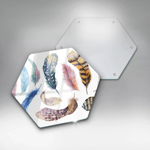 Skärbräda glas sexhörning Färgglada fågelfjädrar