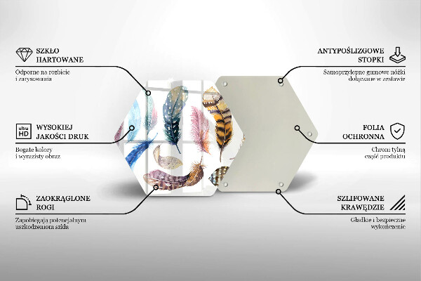 Skärbräda glas sexhörning Färgglada fågelfjädrar