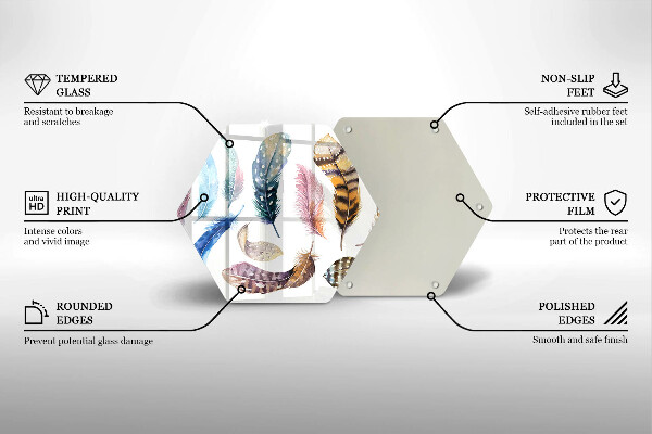 Skärbräda glas sexhörning Färgglada fågelfjädrar