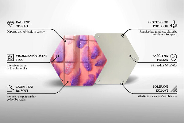Skärbräda glas sexhörning Fluffiga fjädrar