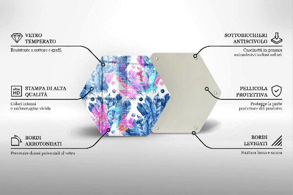Skärbräda glas sexhörning Fjädrar boho illustration