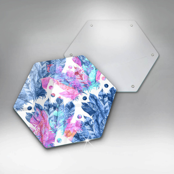 Skärbräda glas sexhörning Fjädrar boho illustration