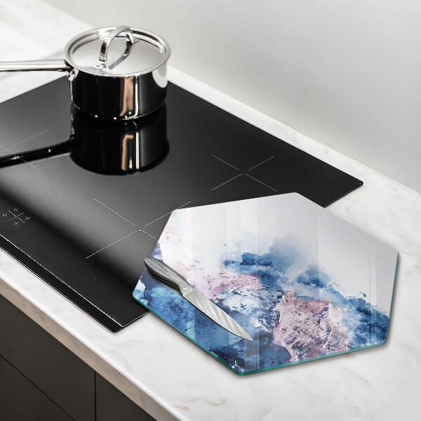 Skärbräda glas sexhörning Abstrakt målade berg