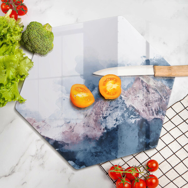 Skärbräda glas sexhörning Abstrakt målade berg