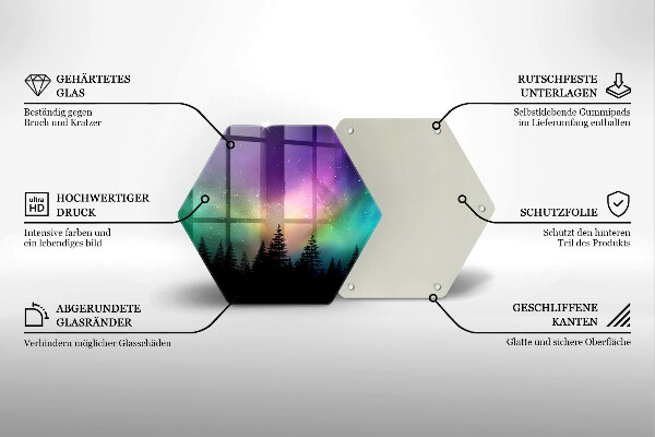 Skärbräda glas sexhörning Aurora borealis och skog