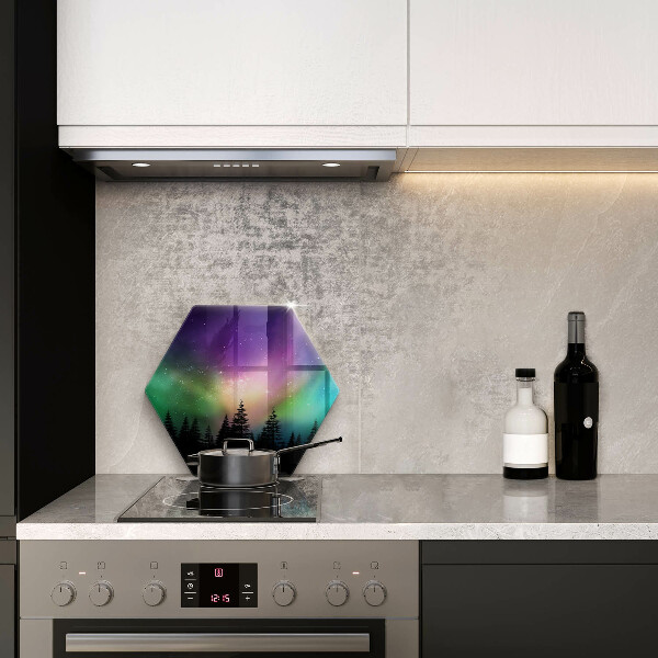 Skärbräda glas sexhörning Aurora borealis och skog