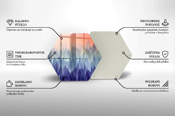 Skärbräda glas sexhörning Skog vid solnedgången