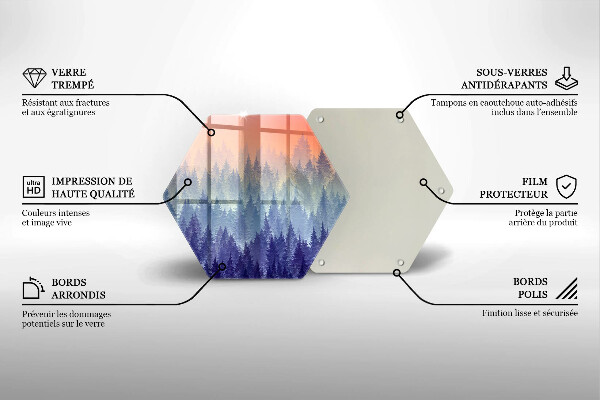 Skärbräda glas sexhörning Skog vid solnedgången