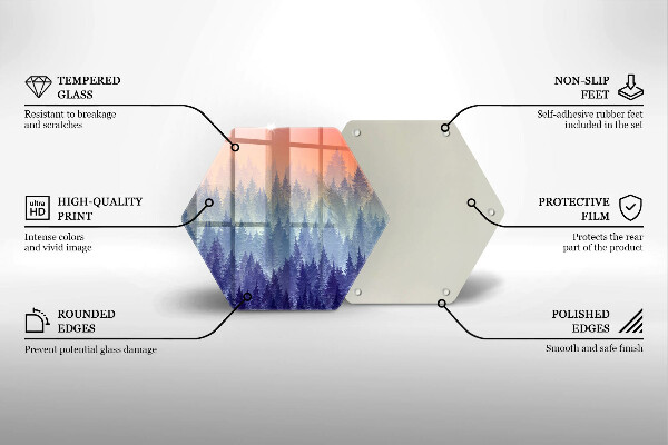 Skärbräda glas sexhörning Skog vid solnedgången